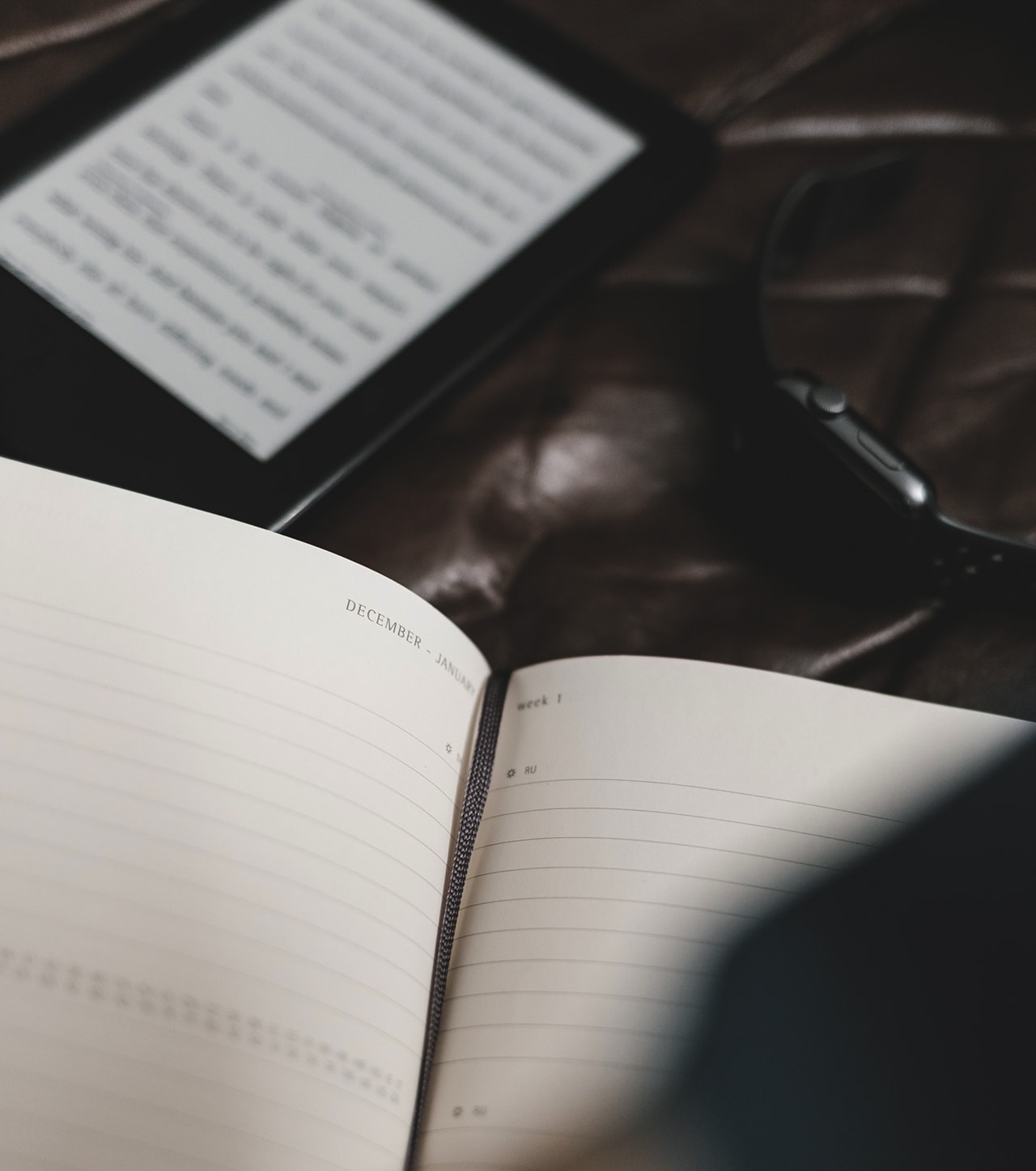 A close-up view of an empty diary